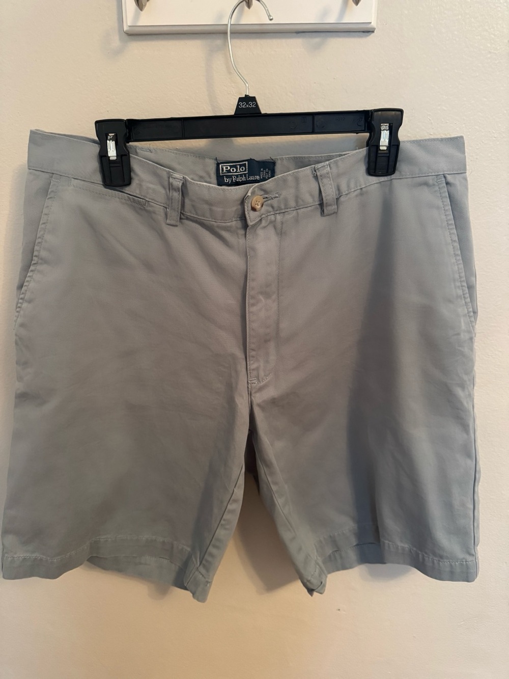 Ralph Lauren Polo Light Gray/Blue Flat-Front Chino Cotton Shorts